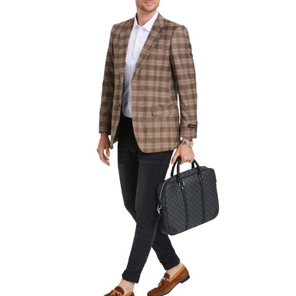 Camel Madras Notch Lapel Men's Jacket - Picture 2 of 3